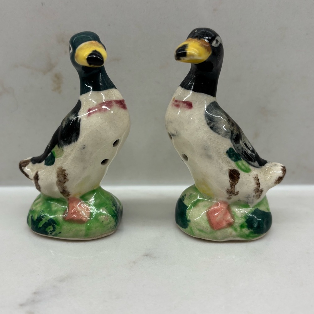 Vintage Pair of Hand Painted Mallard Duck Salt and Pepper Shakers Drake and Hen